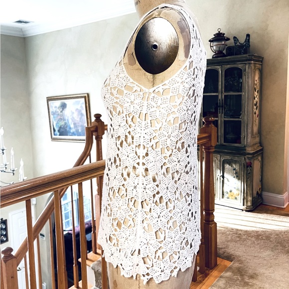 Zara Trafaluc Hand Crochet Lace Tank |Scalloped Hem |Unlined |White Cotton |Sz S - Picture 6 of 13